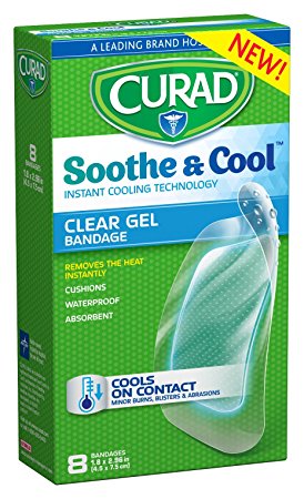 Curad Soothe and Cool Instant Cooling Technology Clear Gel Bandages, 8 Count