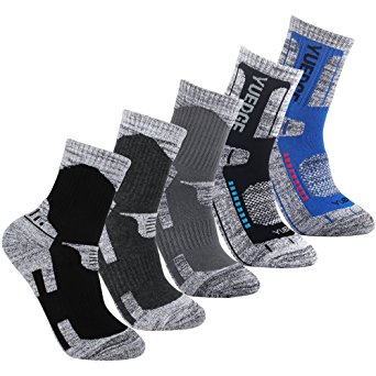YUEDGE 5Pack Men's Antiskid Wicking Multi Performance Cushion Crew Socks Year Round(Assortment 5Pack Dark Grey/Dark Blue/Light Black/Light Blue/Black)