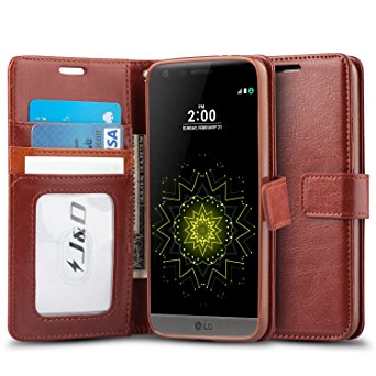 LG G5 Case, J&D [Wallet Stand] LG G5 Wallet Case Heavy Duty Protective Shock Resistant Wallet Case for LG G5 (Brown)