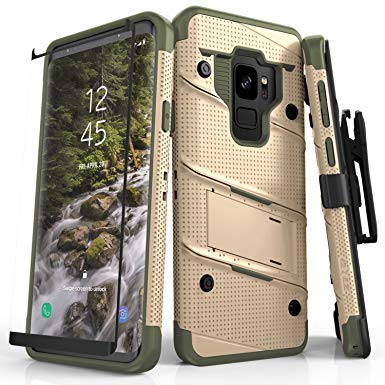 Zizo Bolt Series Compatible with Samsung Galaxy S9 Case Military Grade Drop Tested with Tempered Glass Screen Protector Holster Desert TAN CAMO Green