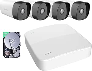 Tenda Kit Caméra de Surveillance Extérieure 4MP, 4X Caméra PoE   1TB HDD   4K 4CH NVR (qu'à 10 TB), Détection de Perosnne, Kit Vidéo Surveillance avec 50 Mètres Vision, Accès à Distance, K4P-4TR-1T