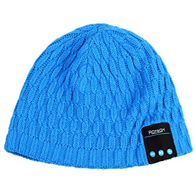 Bluetooth Beanie Hat,Rotibox Unisex Adult Trendy Soft Warm Audio Music Skully Cap with Wireless Headphone Headset Speaker Mic Hands-free,Christmas Gift for Winter Outdoor Sport Skiing Snowboard - Blue