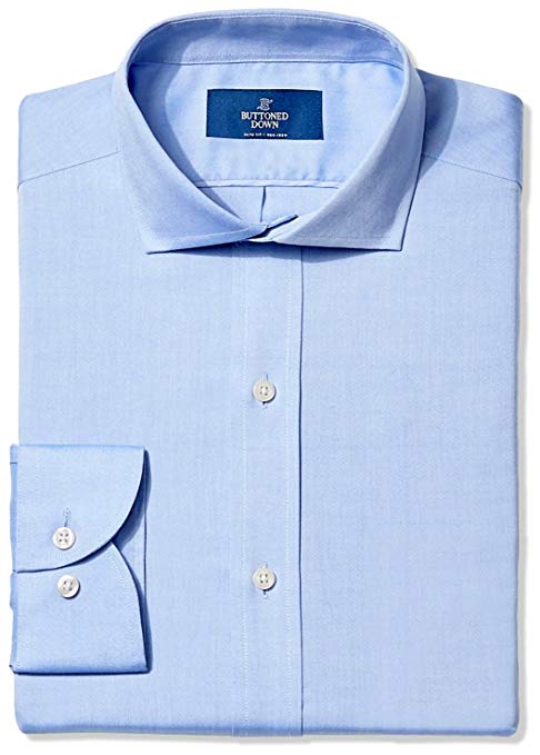 Amazon Brand - BUTTONED DOWN Men's Slim Fit Cutaway-Collar Solid Pinpoint Non-Iron Dress Shirt