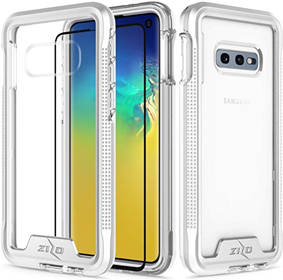 Zizo Ion Series Compatible with Samsung Galaxy S10e Case Military Grade Drop Tested with Tempered Glass Screen Protector Silver Clear