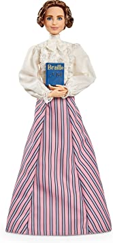 Barbie Inspiring Women Helen Keller Doll (12-inch) Wearing Blouse and Skirt, with Doll Stand & Certificate of Authenticity, Gift for Kids & Collectors , Pink