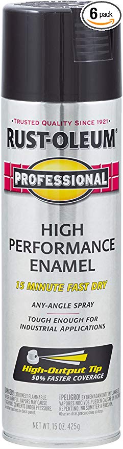 Rust-Oleum 7579838-6 PK Professional 7579838 High Performance Enamel Spray Paint, 15 oz, Gloss Black, 6-Pack,