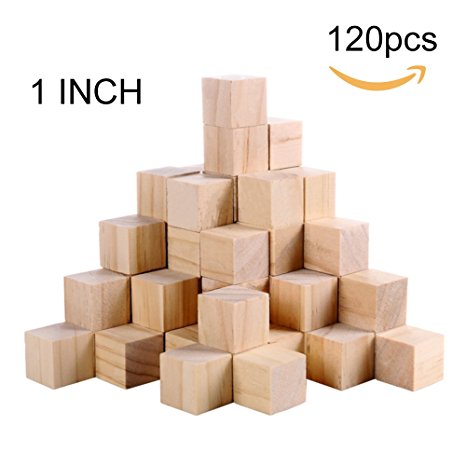 Supla 120pcs 1 inch Natural Solid Cube Wooden Unfinished Craft Wood Blocks Wood Cubes for DIY Craft Gifts (120pcs)