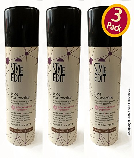 Style Edit Conceal Spray 2 oz , MEDIUM/LIGHT BROWN (Conceal your gray between color services) , Pack Of 3