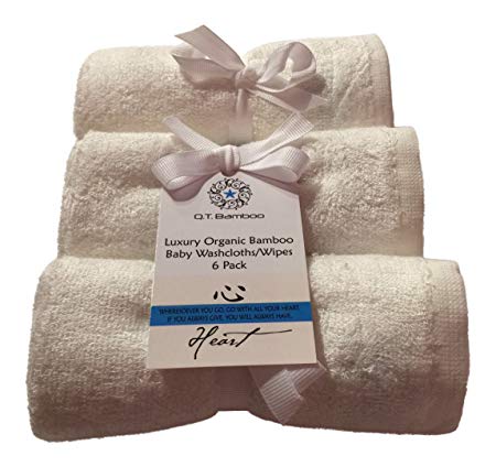 Bamboo Washcloths Face Towels for Sensitive Skin Great for Baby or Adult 6 Pack (White)