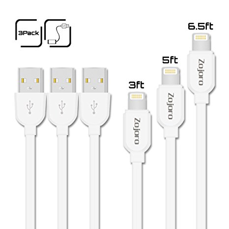 Iphone Charger, Zojoro 3-Pack 3ft 5ft 6.5ft Durable iPhone Charger Cable Lightning Cable, Sync and Charging Cord for iPhone 7/7 plus/6/6s/6 Plus/6s Plus, 5c/5s/5, iPad Air/Mini, iPod Nano/Touch