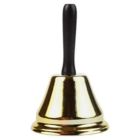 Home-X - Long-Handled Call Bell, 3.5” Diameter Bell for Signaling Assistance, Getting Attention, or Making Announcements, Gold