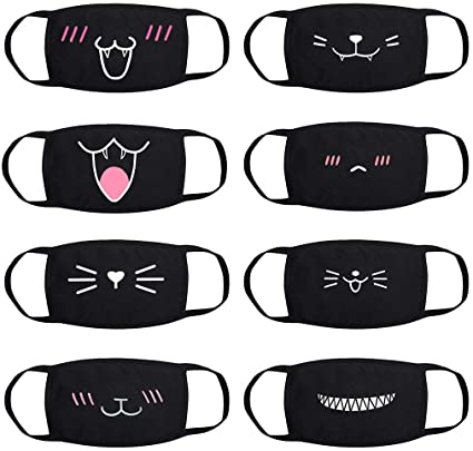 8 pcs Reusable Cute Face Másk Bandanas Cotton Thick for Adults and Kids