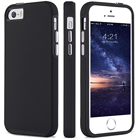 iPhone SE Case, iPhone 5S Case, iPhone 5 Case, BENTOBEN Dual Guard Protective Shock-Absorbing Scratch-Resistant Rugged Drop Protection 2 in 1 Cover For iPhone SE/5S/5, Black