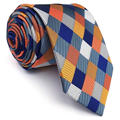 Shlax&Wing Multicolor Checks Necktie Wedding Ties For Men Silk Extra Long Size 57.5" 63"