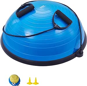 VEVOR Half Exercise Ball Trainer, 23 inch Balance Ball Trainer, 660lbs Capacity Stability Ball, Yoga Ball with Resistance Bands & Foot Pump, Strength Fitness Ball for Home Gym, Full Body Workout, Blue