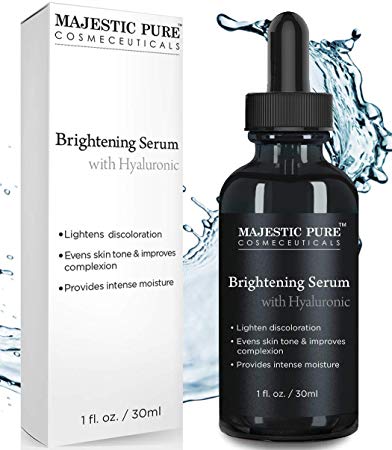 Skin Brightening Serum with Hyaluronic Acid by Majestic Pure - Lighten Discoloration - Evens Skin Tone & Improves Complexion, Provides Intense Moisture - 1 fl oz