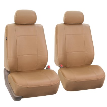 FH-PU002-1102 Classic Exquisite Leather Bucket Seat Covers, Airbag compatible, Tan color