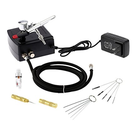 Gocheer 100-250V Dual Action Airbrush Portable Airbrush Gun with Mini Compressor Quiet Kit for Make up Art Painting Tattoo Manicure Craft Cake Spray Model Air Brush Nail Tool with Airbrush Cleaning Set