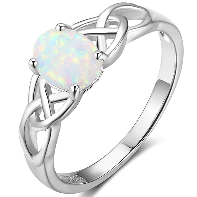 925 Sterling Silver Celtic Knot Heart Shaped Fire Opal Wedding Engagement Ring