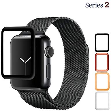 Josi Minea Apple Watch [ 38mm ] 3D Tempered Glass Screen Protector with Edge to Edge Coverage Ballistic, Anti-Scratch LCD Cover Guard Premium HD Shield Guard for Apple Watch Series 2-38mm [ Black ]