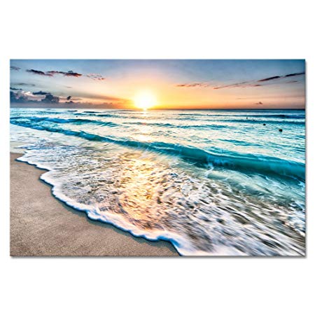 Wieco Art Sea Waves Canvas Paintings Wall Art Extra Large Seascape Artwork Modern Gallery Wrapped Ocean Beach Scenes Giclee Pictures Canvas Prints for Kitchen Dining Room Home Office Decor XL