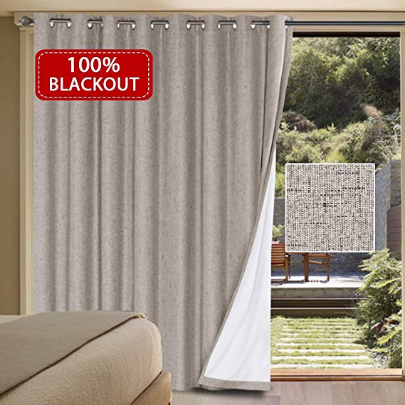 Functional 100% Blackout Curtains for Living Room Waterproof Wider Patio Door Curtain 1 Panel with 16 Anti Rust Grommets Sliding Door Thermal Insulated liner Room Divider（100 x 96 Inch，Taupe）