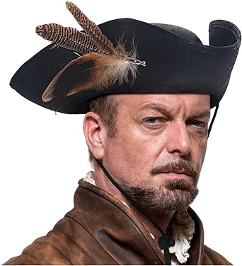 L'VOW Vintage Renaissance Pirate Hat with Feather Colonial Revolutionary Themed Costume Tricorn Style Cosplay Accessories(Black-2)