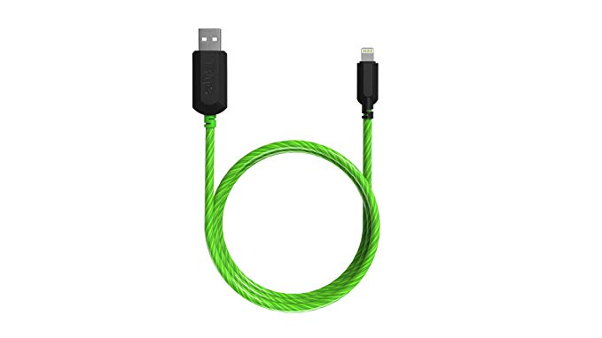 TAMO Charge n’ Glow MFI Certified Light Up Lightning Cable, 3-Feet, Green