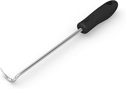 Food Flipper for Grill or Kitchen 12in - BBQ Turner Hook Flips Meat Vegetables Steak or Fish & Replaces Grilling Spatula & Barbecue Tongs - Stainless Steel Smoker Cooking Accessories (Left Handed)