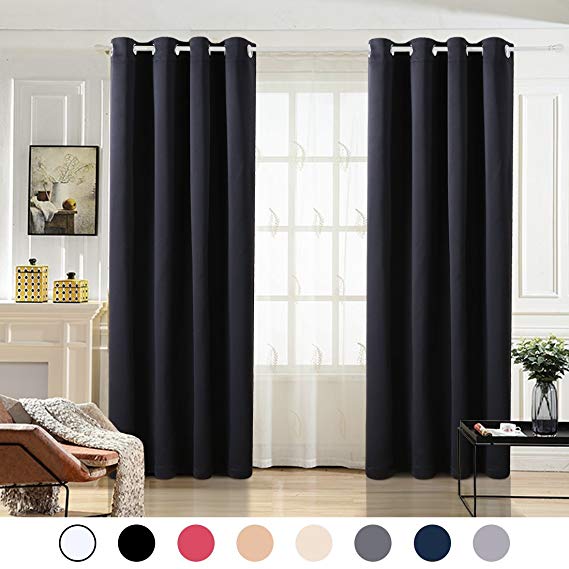 MAEVIS 99% Blackout Curtains 2 Panels　for Bedroom Grommet Top,Light Blocking Draperies Room Darkening Thermal Insulated Window Curtain for Living Room（W52xL95 inch,Black）