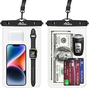 MoKo Large Waterproof Phone Pouch - 2 Pack 9.5" Clear Phone Water Protector Pouch Case with Lanyard, Cell Phone Dry Bag Compatible with iPhone 14 13 12 Pro Max, Galaxy S23 S22 Ultra, Black Black