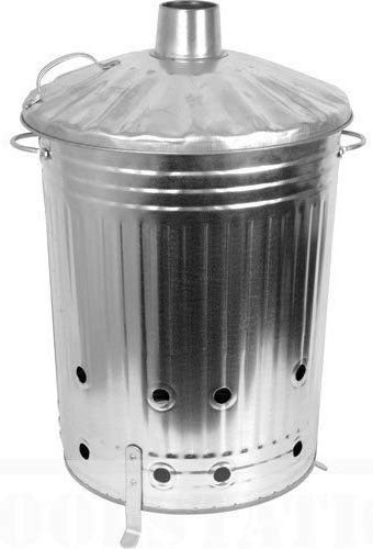 90 LITRE GALVANIZED INCINERATOR - FIRE - BURNER - DUSTBIN - LEAVES - RUBBISH - OUTDOOR - WITH LID