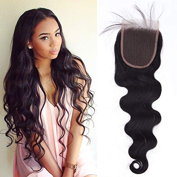 Brazilian Top Lace Frontal Closure Virgin Human Hair Closure 4 * 4 With Baby Hair - Unprocessed 7A Virgin Human Hair Body Wave Weave Natural Black - 20 inch