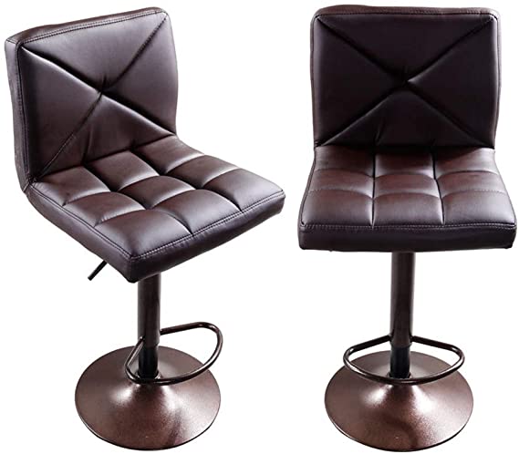 Simply-Me Bar Stools Set of 2 Modern PU Leather Adjustable Hydraulic Bar Chair Counter Height Swivel Stool with Back,Coffee