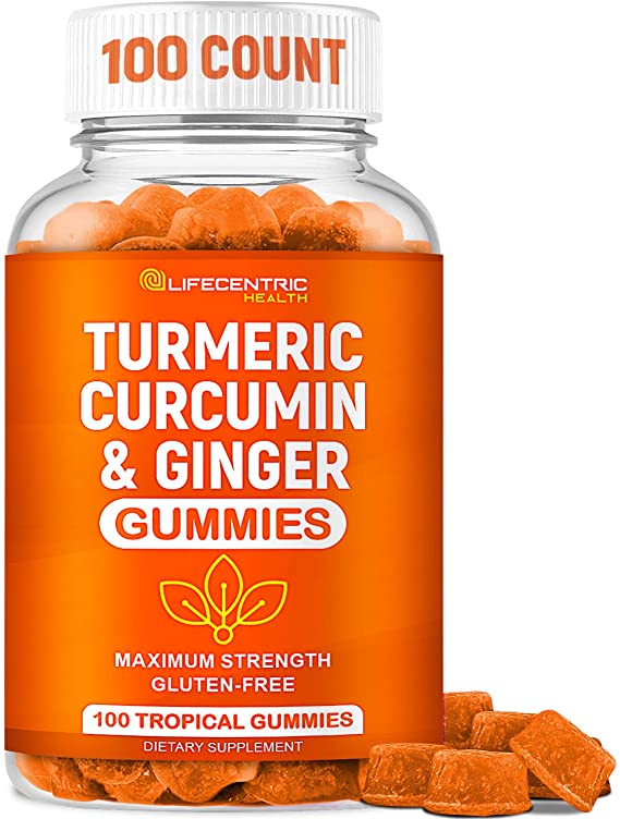 Turmeric Gummies for Adults & Kids | Max Strength Anti Inflammatory Turmeric and Ginger Gummies Supplement | Vegan Organic Natural Turmeric Curcumin Gummies for Joint Pain Inflammation & Health