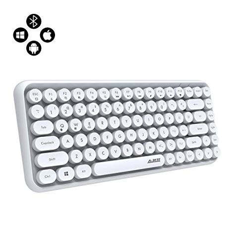 NACODEX 308I Typewriter Keyboard Bluetooth 84 Keys Cute Retro Round Key Caps Wireless Portable Keyboard for PC Windows Android Smart TV (White)