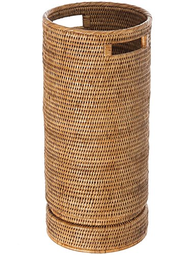 KOUBOO La Jolla Rattan Round Umbrella Stand with Water Catch, Honey Brown