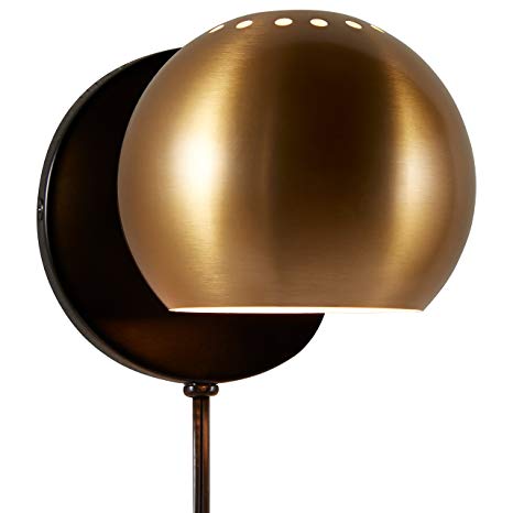 Rivet Gold Metal Plug-In Wall Sconce Light, 7"H, Gold Metal