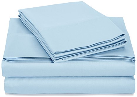 AmazonBasics 400 Thread Count Sheet Set, 100% Cotton, Sateen Finish - Twin, Smoke Blue