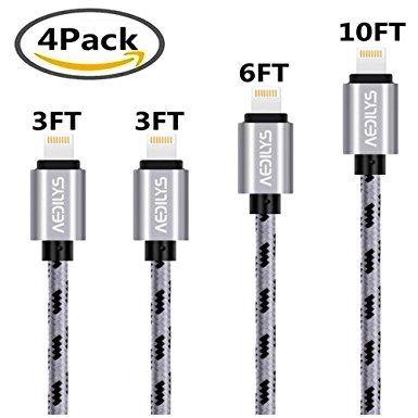 AEDILYS Lightning Cable, 4Pack [3FT 3FT 6FT 10FT] Nylon USB Charging & Syncing Cord Charger for iPhone SE,6s,6Plus,6,7,7plus, iPad Mini,Mini 2,iPod 7(Gray,4Pack)