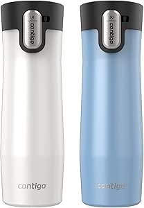 Contigo® AUTOSEAL® West Loop Vacuum-Insulated Stainless Steel Travel Mug with Easy-Clean Lid, 20 oz, 2-Pack, Salted Frosted Pearl; Glacier Frosted Pearl