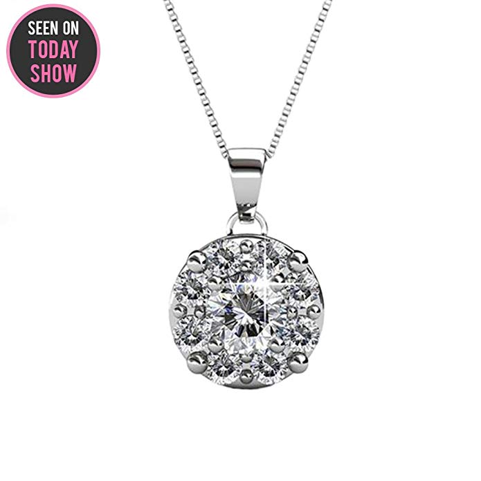 Cate & Chloe Ruth Protector 18k White Gold Necklace with Swarovski Crystals, Unique Beautiful Silver Necklace for Women, Special-Occasion Jewelry, Crystal Necklace with Round Cut