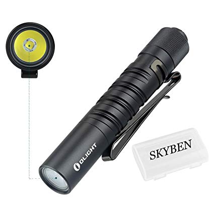 Olight I3T EOS 180 Lumens Dual-Output Slim EDC Flashlight With LUXEON TX CW LED,60 Meters Tail Switch,Powered by AAA Battery With SKYBEN Battery Case