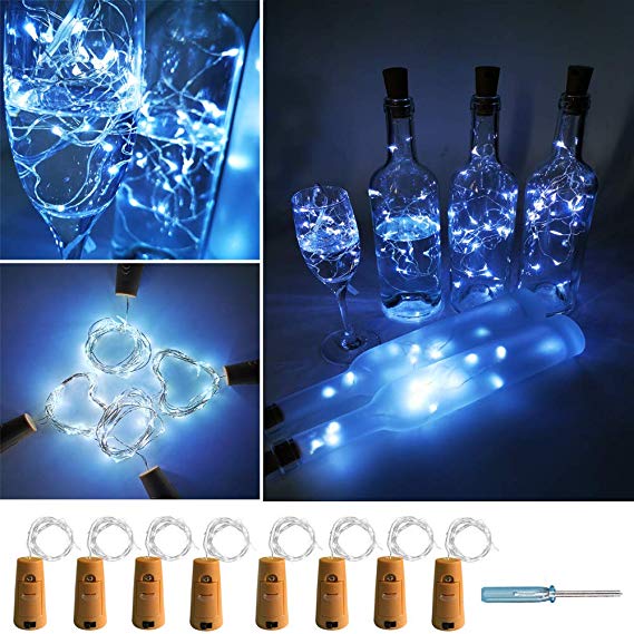 UNIQLED 8 Pack Wine Bottles Cork String Lights 15 LED Battery Operated Starry Lights for DIY Christmas Halloween Wedding Party Indoor Outdoor (Cool White)