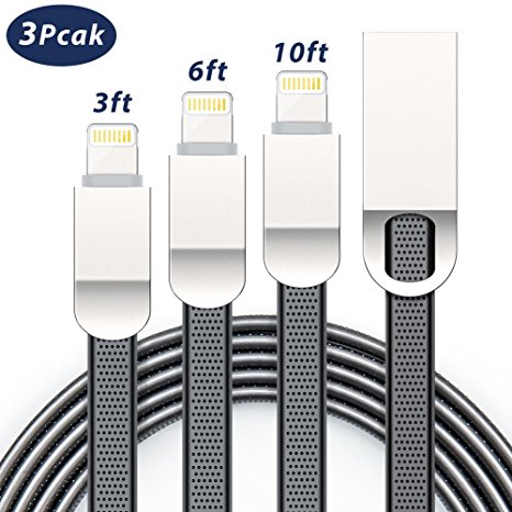 Lightning Cable, Iphone Charger 3 Pack [3FT 6FT 10FT] Silicone Cord USB Charging & Syncing Cord Charger for iPhone 5,6s,6Plus,6,7,7plus, 8,8plus,X, iPad Mini, Mini 2,iPad 5,iPod 8