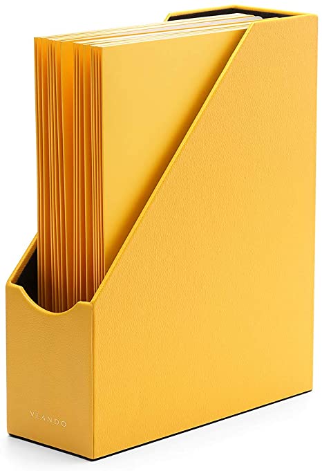 Vlando VPACK Magazine File Organizer Holder - Office PU Leather Desk Organizer Collection, Assorted Color (Canary Yellow)