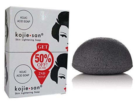 Kojie San 2x135g (Double Pack) Skin Lightening Soap   x1 Bamboo Charcoal Konjac Sponge