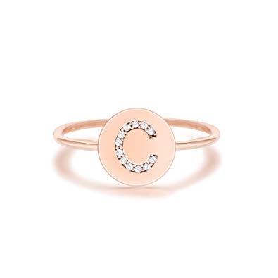 PAVOI 14K Rose Gold Plated Initial Ring Stackable Rings for Women | Fashion Rings