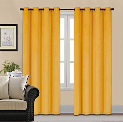 HCILY Velvet Blackout Curtains Thermal Insulated for Bedroom 2 Panels (W52'' x L84'', Golden Yellow)
