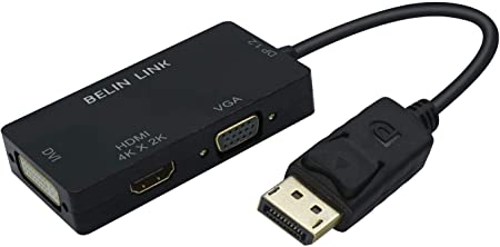 DP to HDMI VGA DVI Adapter Displayport to HDMI 4K Adapter 3 in 1 Display Port to HDMI VGA DVI Converter Male to Female Gold-Plated (Diamond Shaped)… (Rectangle Black)